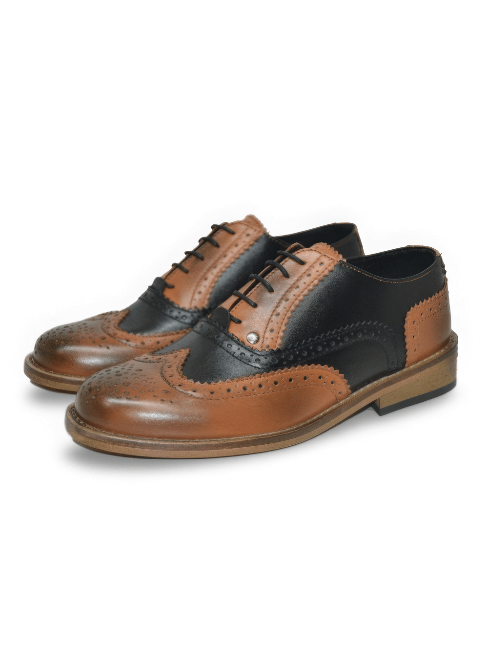 Lace-Up Oxford Shoes in Brown and Black Leather