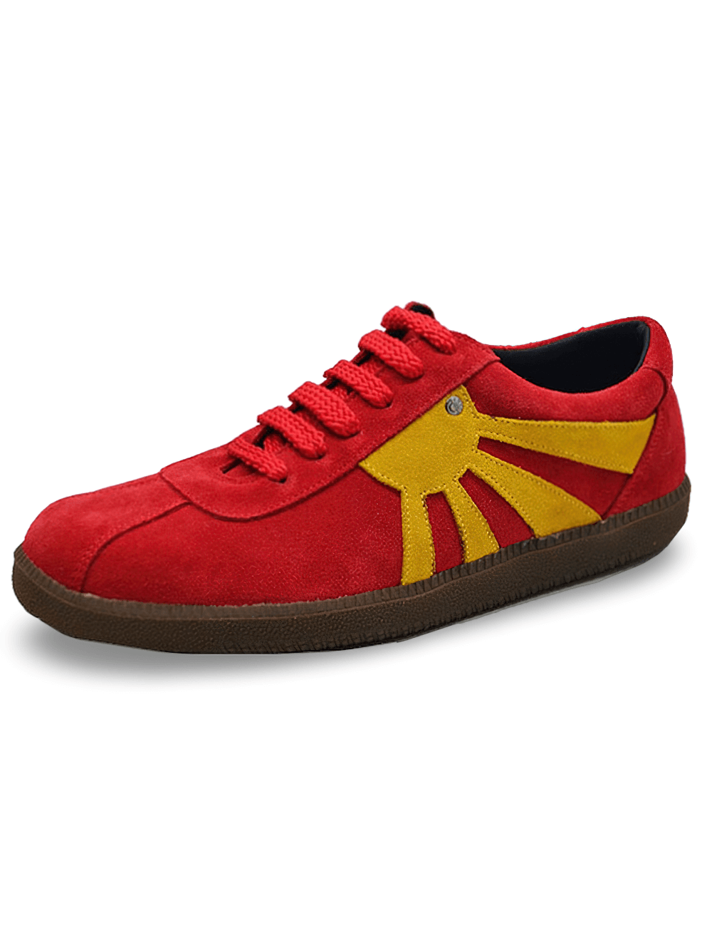 Lace-Up Red Suede Sneakers with Rubber Platform Sole