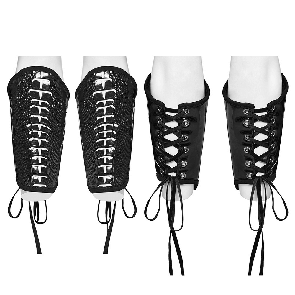 Lace-Up Skeleton Arm Gloves in Glossy Patent Leather