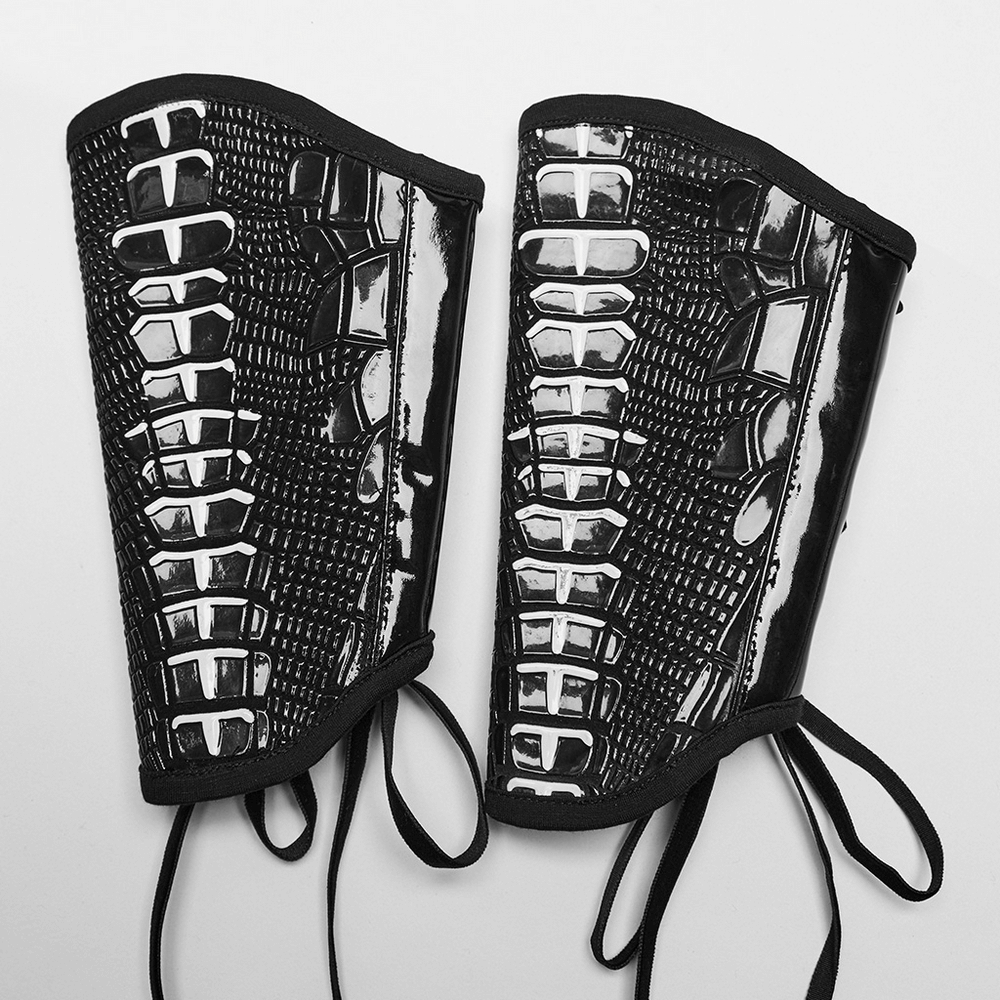 Lace-Up Skeleton Arm Gloves in Glossy Patent Leather