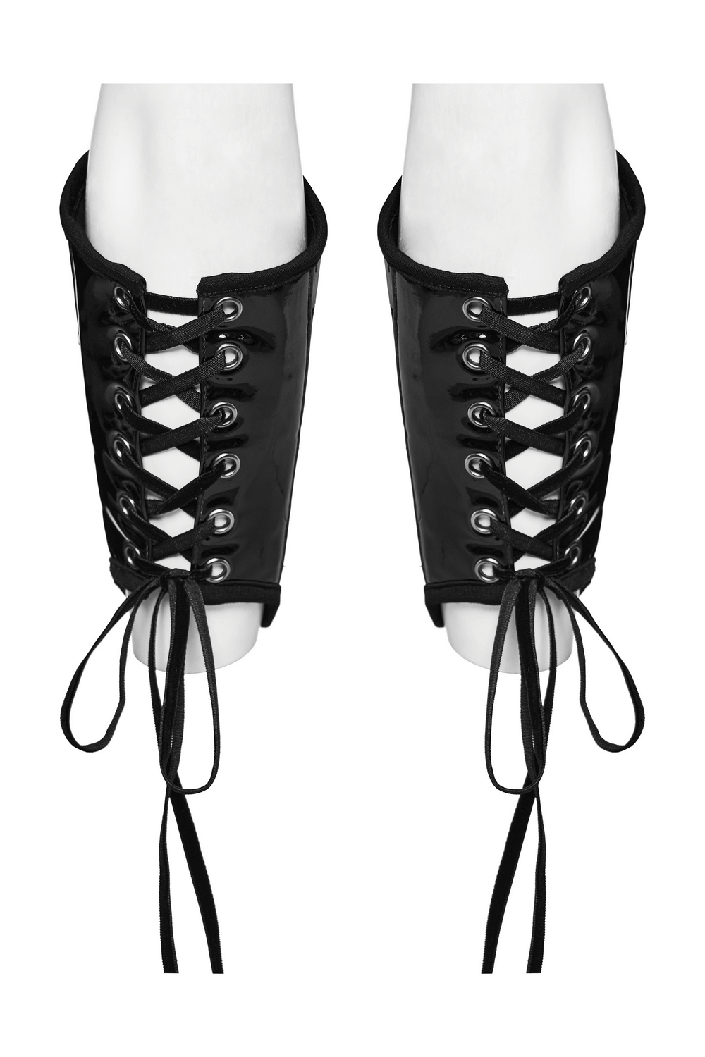 Lace-Up Skeleton Arm Gloves in Glossy Patent Leather