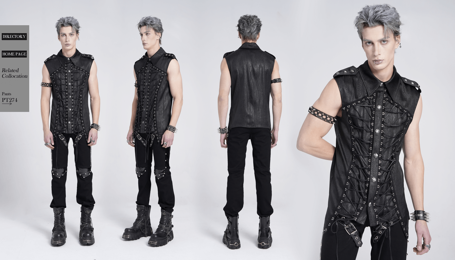 Lace-up sleeveless shirt featuring epaulets and metal buttons, showcasing a unique punk style and edgy fashion.