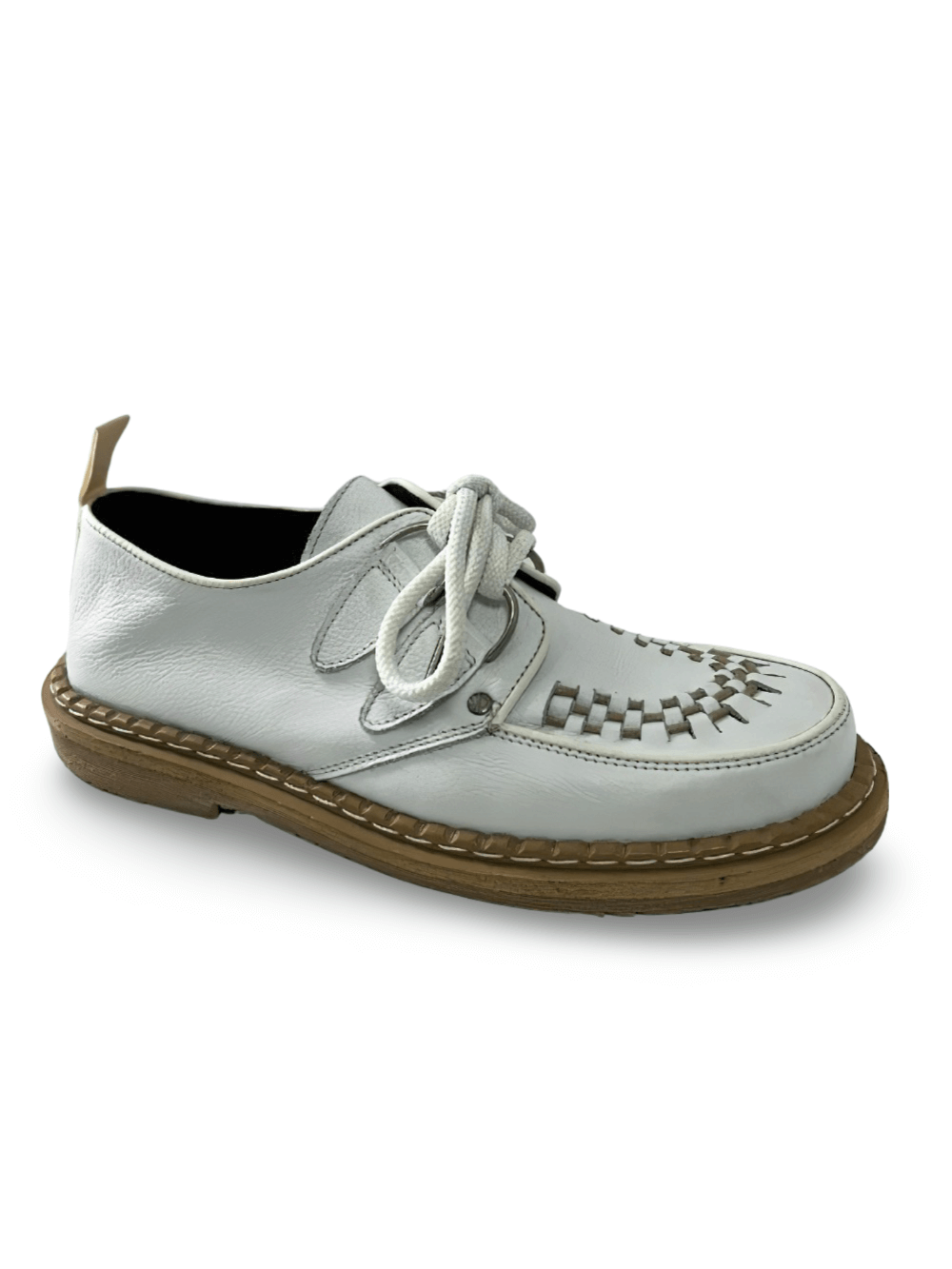 Lace-Up White Leather Creepers in Rockabilly Style