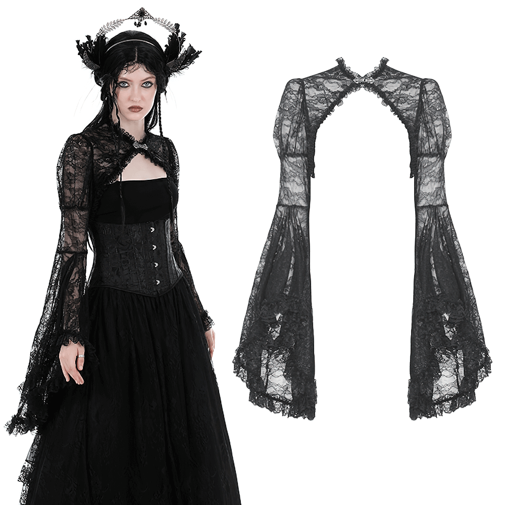 Lace Victorian Bolero Shrug Top with Long Flared Sleeves