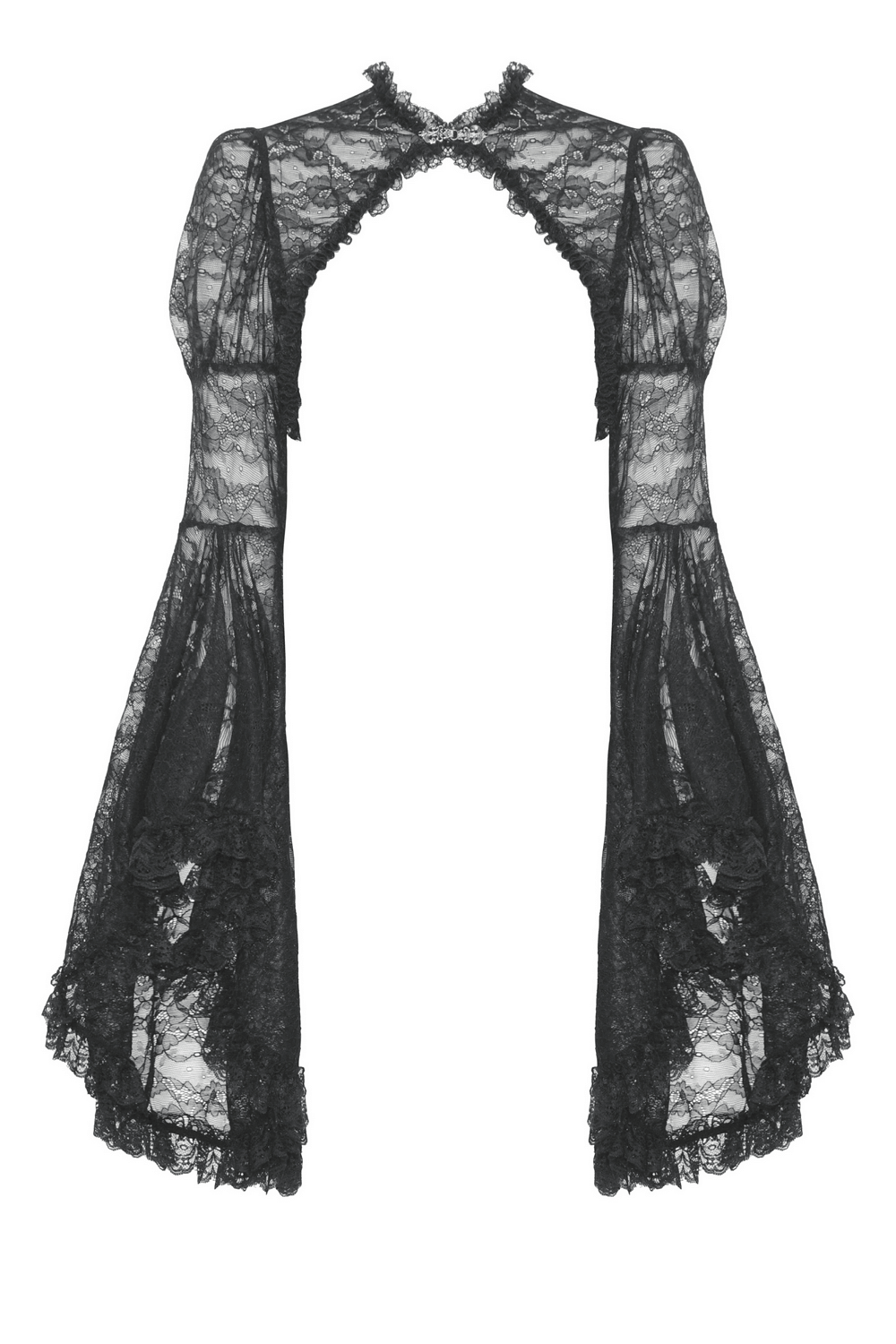 Gothic lace Victorian bolero shrug top with long flared sleeves in black