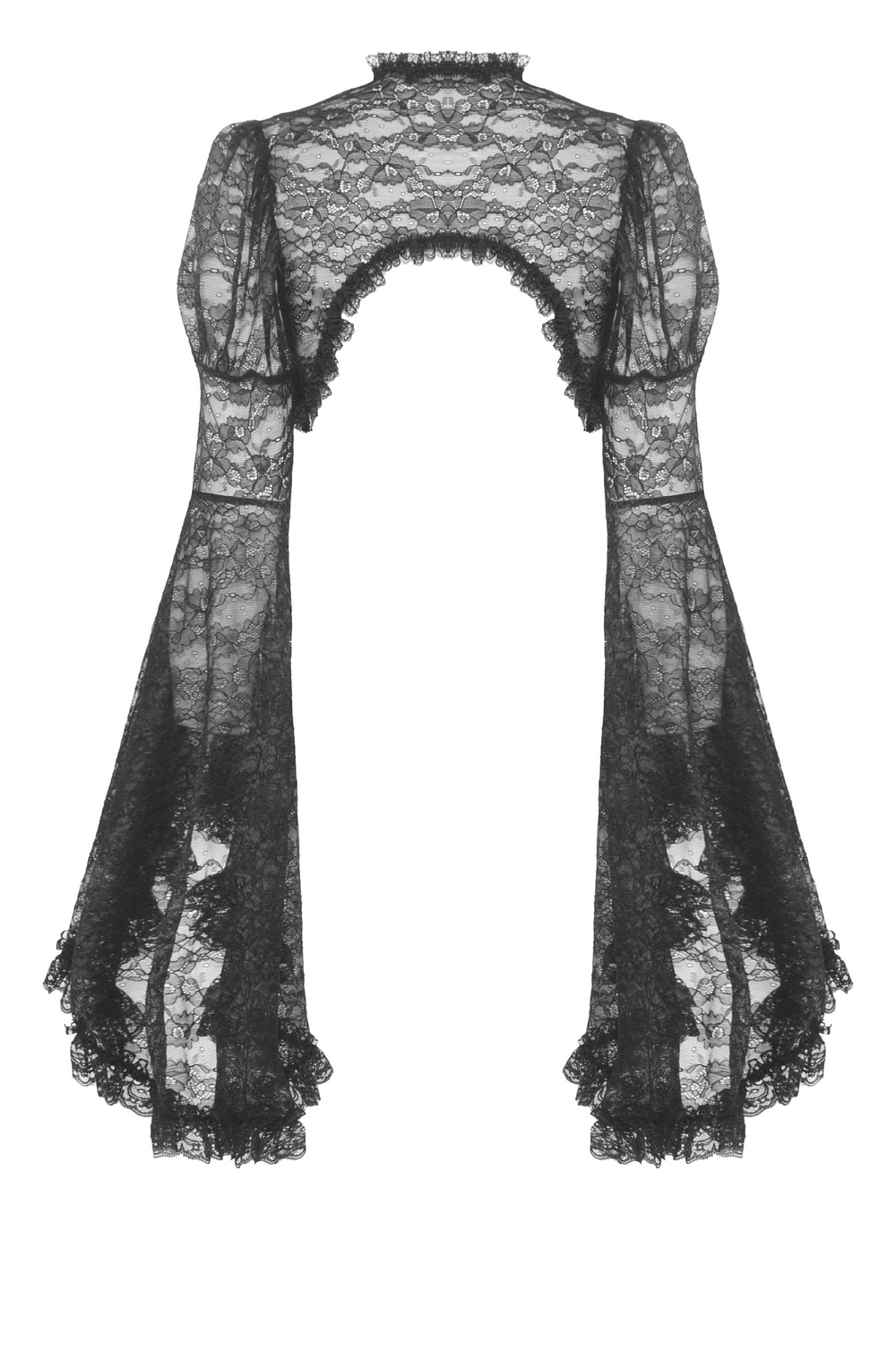 Black lace Victorian bolero shrug top with long flared sleeves for a gothic fashion statement.