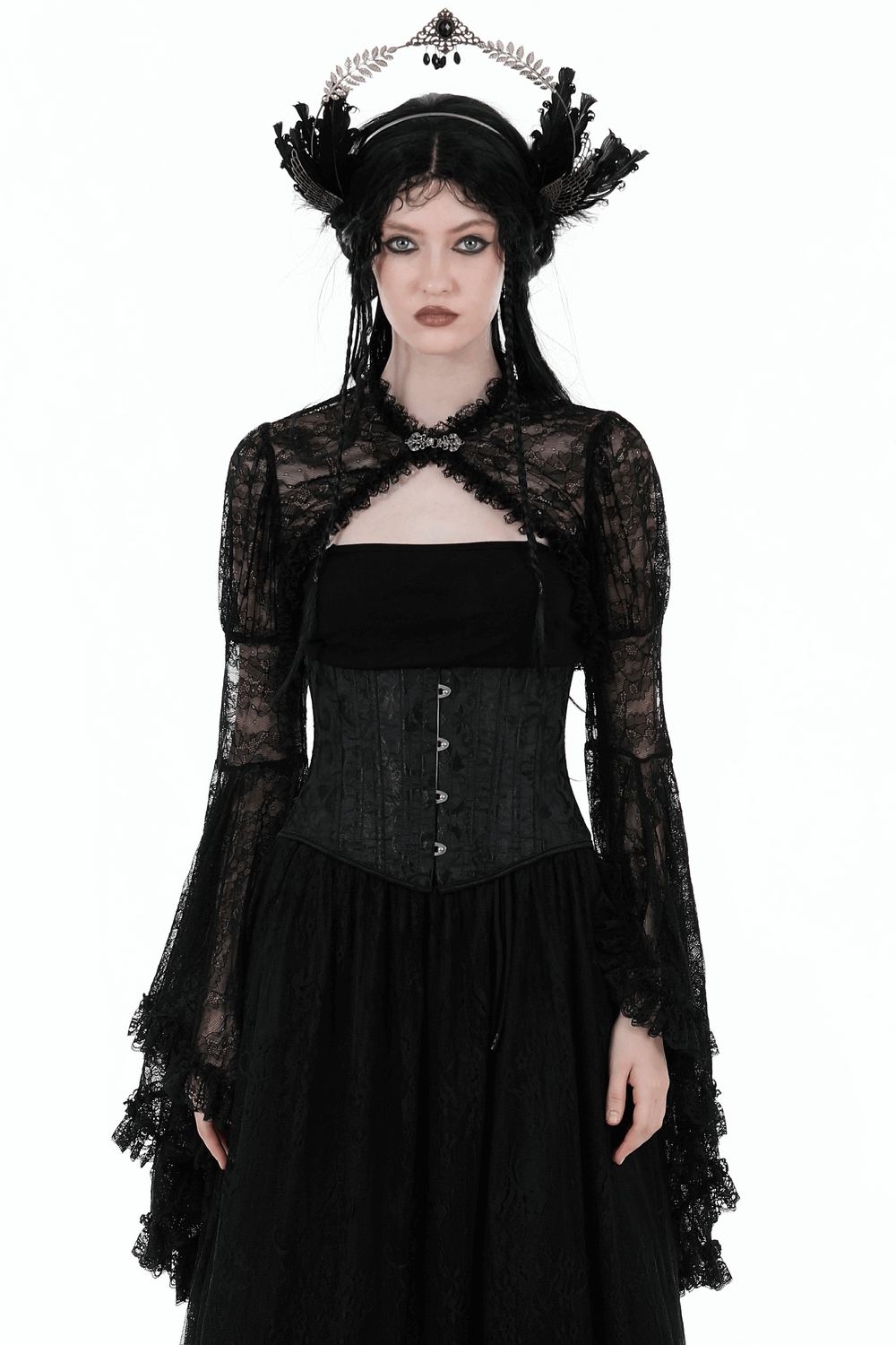 Lace Victorian Bolero Shrug Top with Long Flared Sleeves
