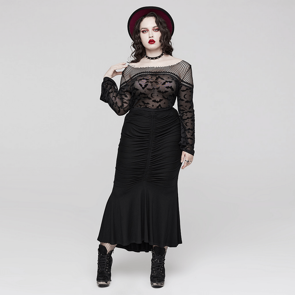 Model showcasing a chic goth slim fit lace-waist fishtail skirt paired with a stylish top and fashionable accessories.
