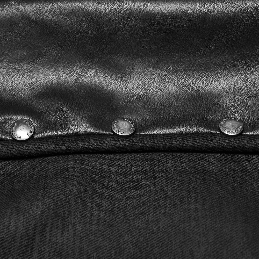 Closer look at the metal snaps and textured fabric of the Laced Faux Leather Gothic Vest with Adjustable Sides.