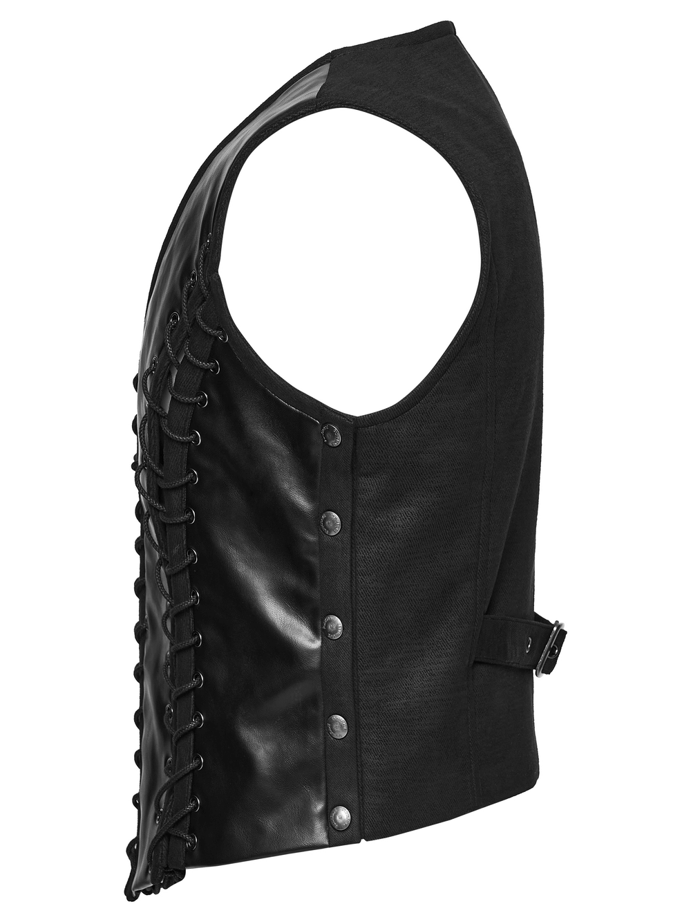 Laced Faux Leather Gothic Vest with Adjustable Sides showcasing metal eyelets and textured fabric for a gothic style.
