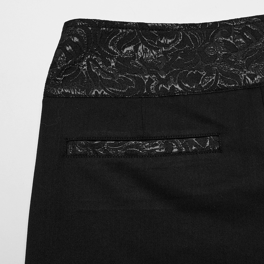 Pantalón gótico negro con cordones y detalle de jacquard para hombre