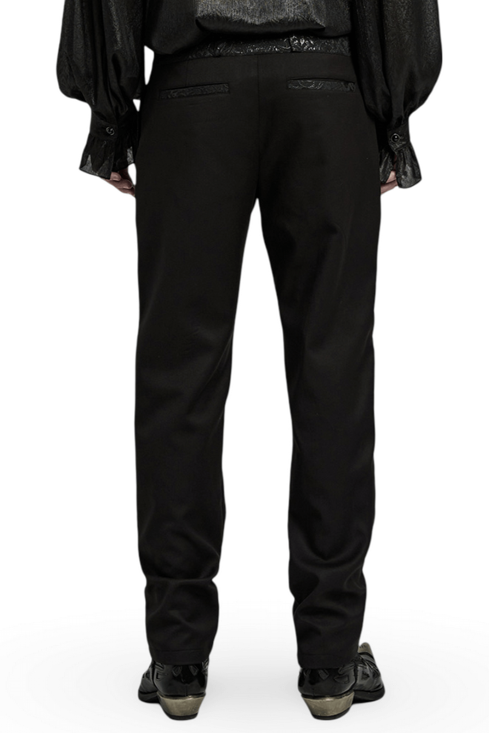 Pantalón gótico negro con cordones y detalle de jacquard para hombre