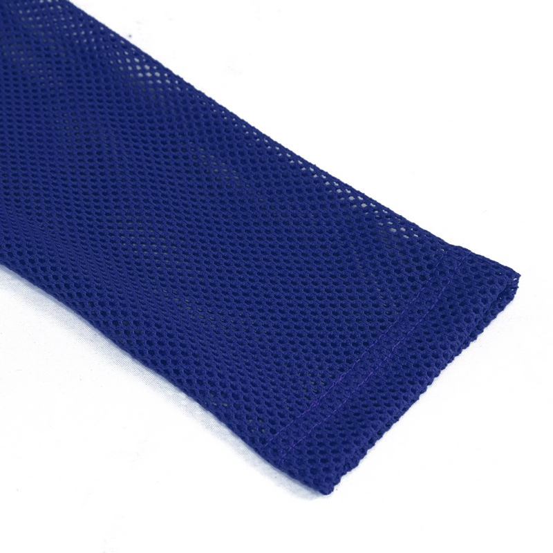 Close-up of a blue mesh fabric, showcasing the soft and stretchy texture perfect for alternative fashion.