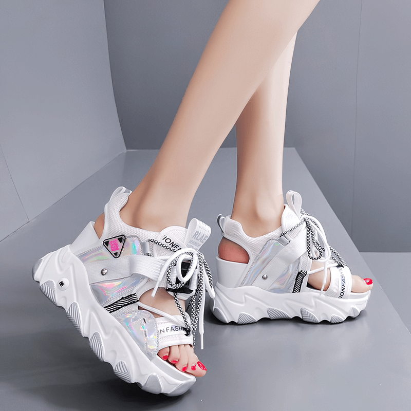 Ladies chunky platform sandals with buckle straps, perfect for summer style and casual comfort.