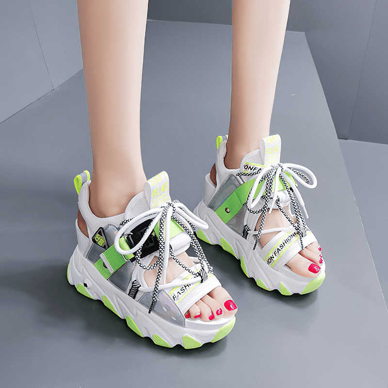 Ladies Chunky Platform Sandals with Buckle Strap in Mixed Colors - Stylish and Casual Summer Footwear.