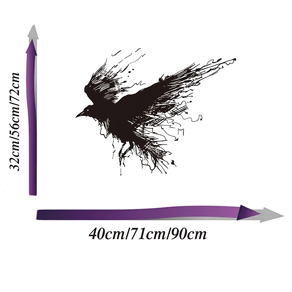 Large Gothic Raven Wall Decal with Ink Splash Wings