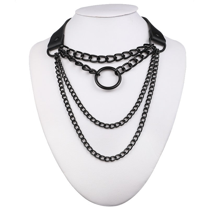 Layered Chain Necklace Jewelry / Gothic O-Ring Pendant Necklace for Men and Women - HARD'N'HEAVY
