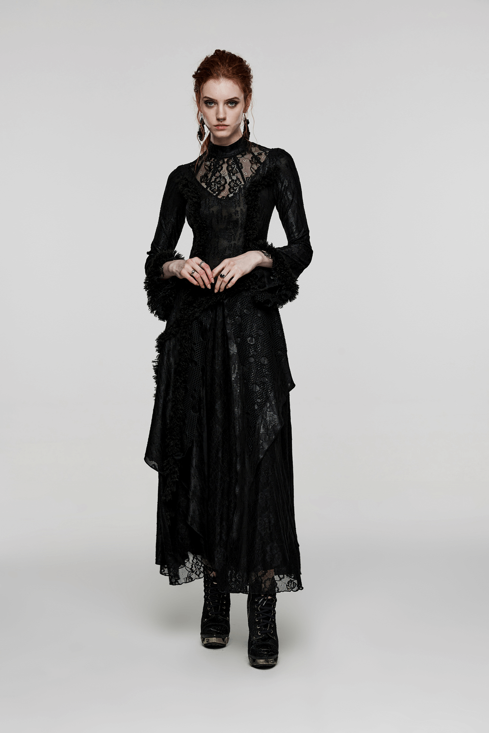 Layered Lace Gothic Elegance Long Slim Fit Dress Layered Lace Gothic Elegance Long Slim Fit Dress