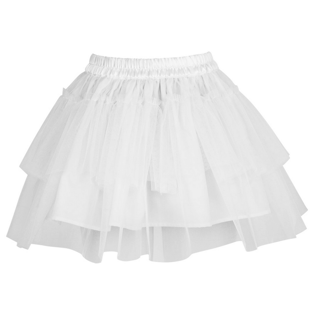 Layered White Tulle Mini Skirt with Elastic Waistband - flared multi-tiered design for a feminine look.