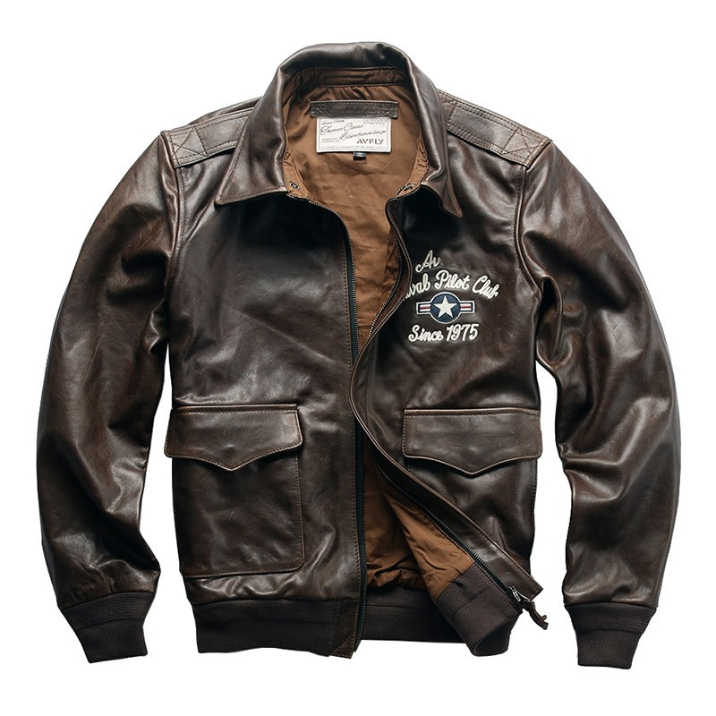 Stylish men's leather biker jacket featuring embroidery, perfect for rock style outfits.