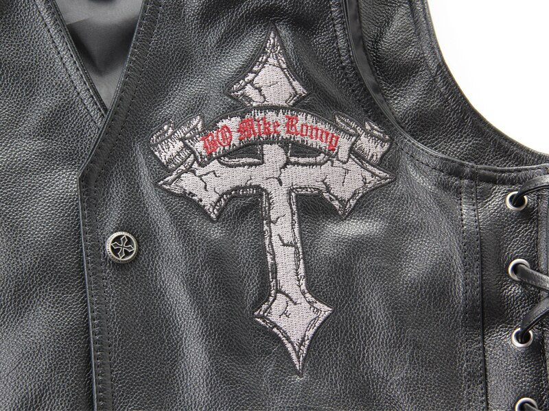 Leather biker vest / Rock Style Skull Cross Leather men's vest - HARD'N'HEAVY