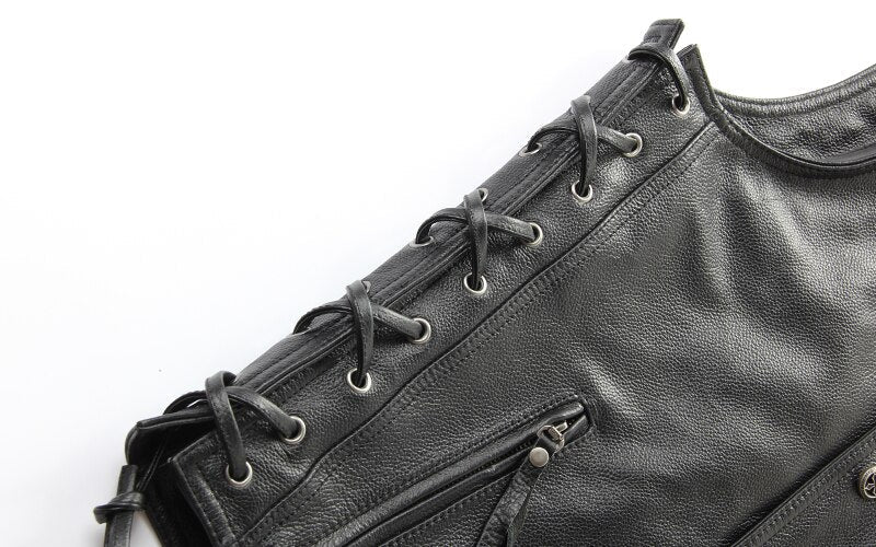 Leather biker vest / Rock Style Skull Cross Leather men's vest - HARD'N'HEAVY