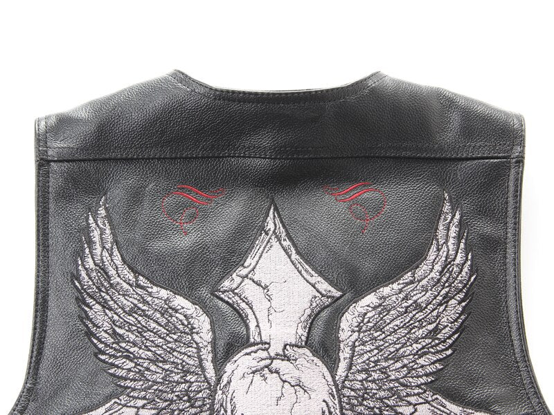 Leather biker vest / Rock Style Skull Cross Leather men's vest - HARD'N'HEAVY