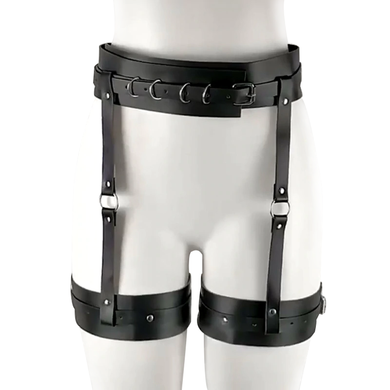 Leather leg garter body strap harness belt for women, adjustable and sexy for cosplay and romantic occasions.