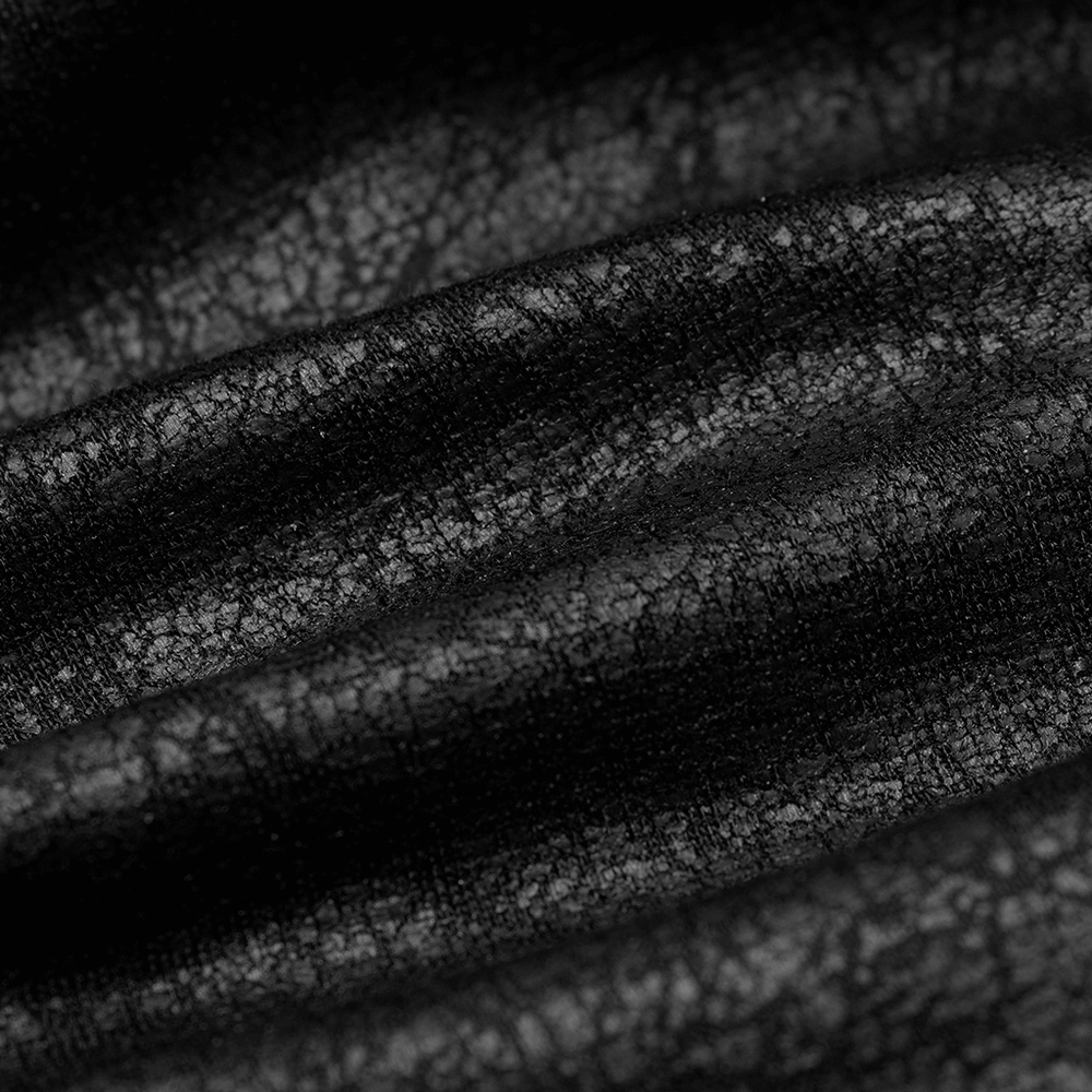 Textured cracked PU leather fabric perfect for edgy streetwear like the leather shoulder harness.