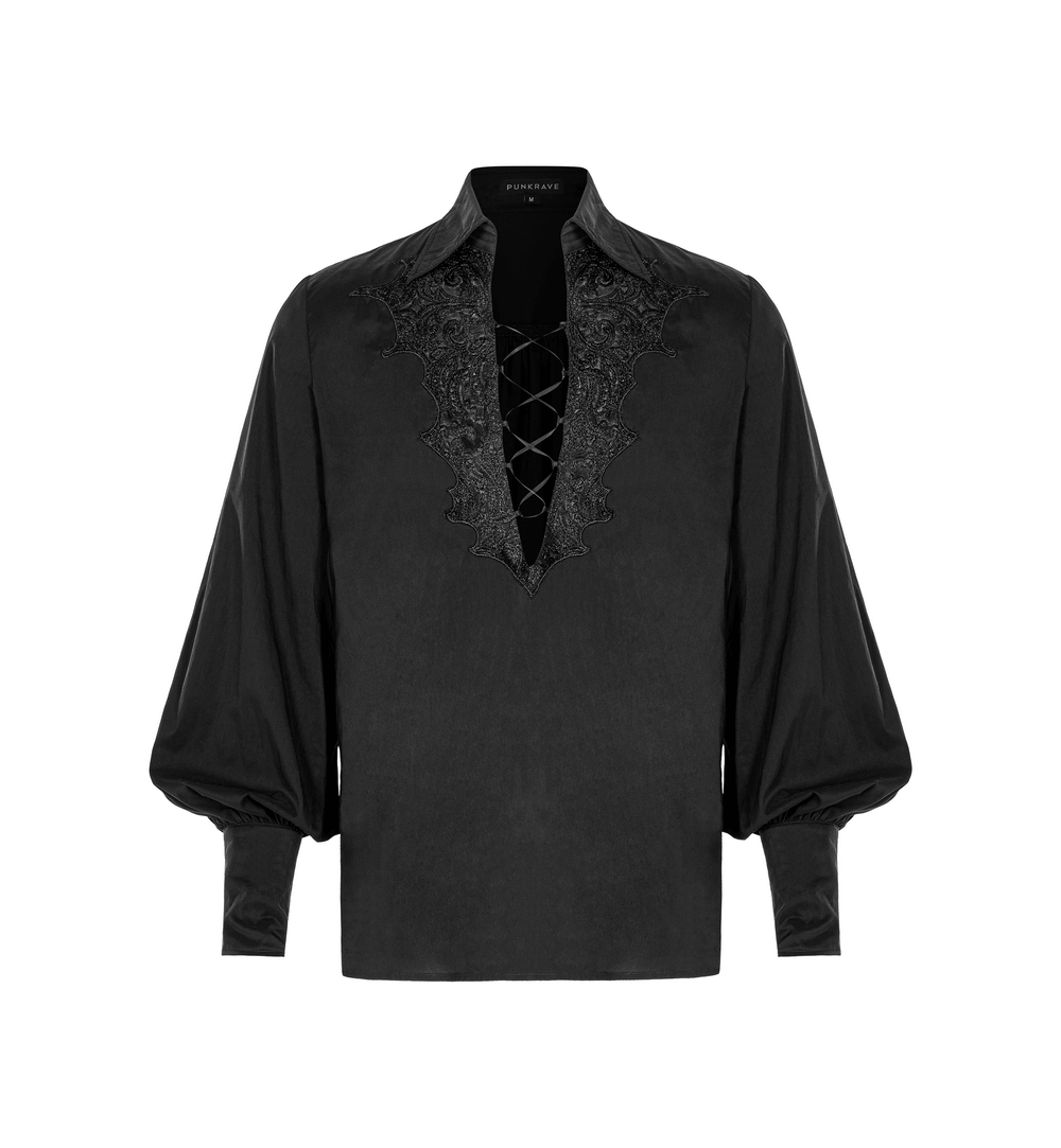 Black long sleeve shirt with gothic lace collar details, perfect for a mystical and dramatic look.