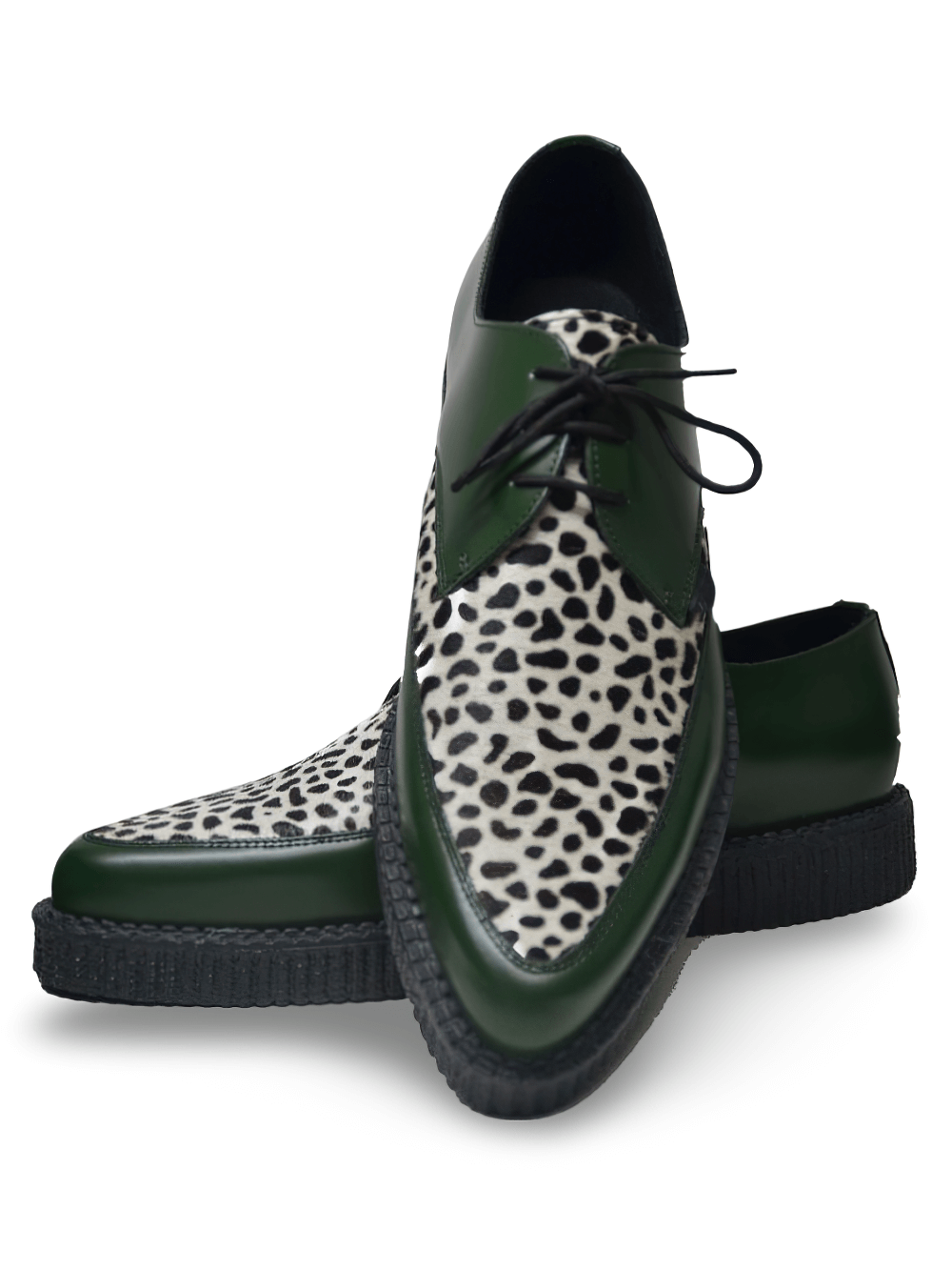 Zapatos creeper puntiagudos de piel y cuero de leopardo