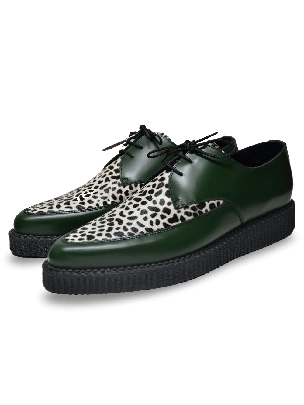 Leopard Fur and Leather Pointed Creeper Shoes