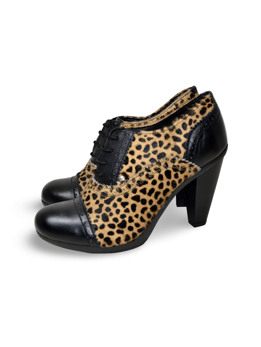 Botines de piel de tacón alto con estampado de leopardo para mujer
