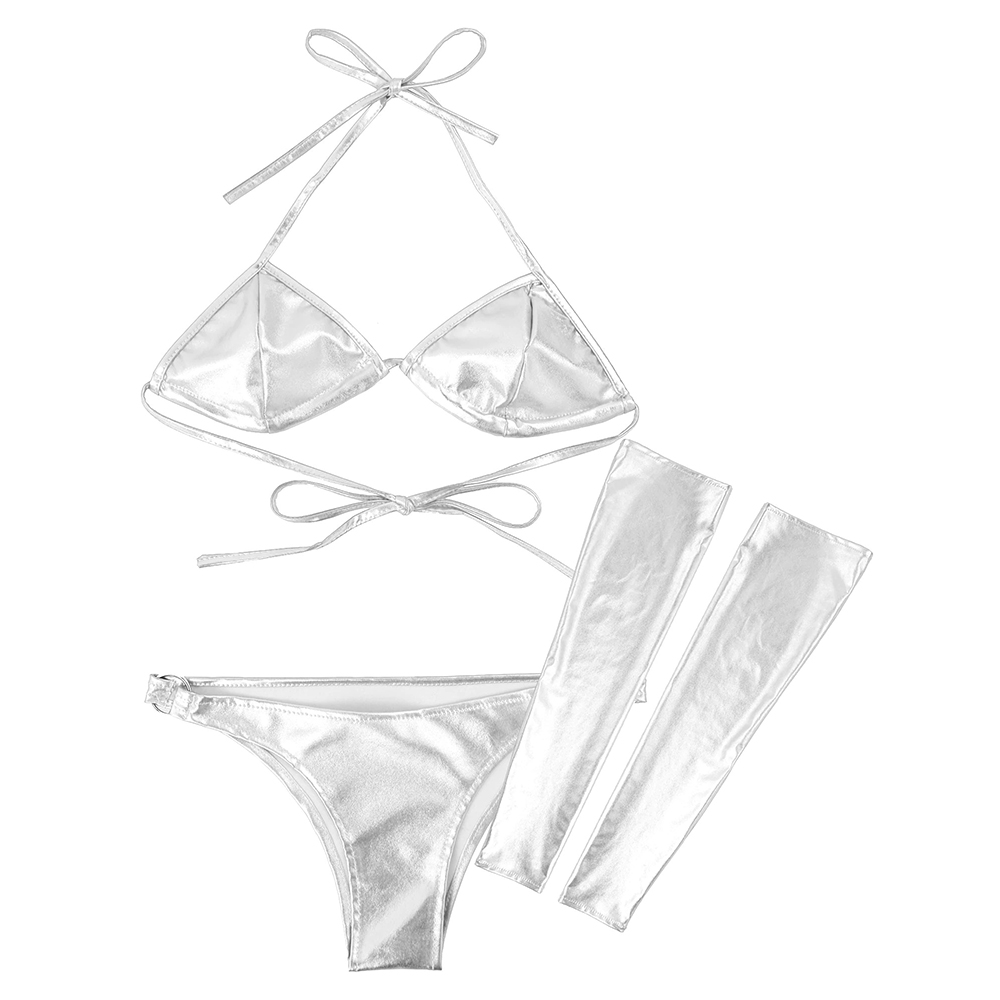 VENTA EN LA UE de Conjunto de Lencería con Sujetador, Bragas y Mangas para Piernas / Conjunto de Bikini Brillante y Sexy / Ropa Interior Sexy