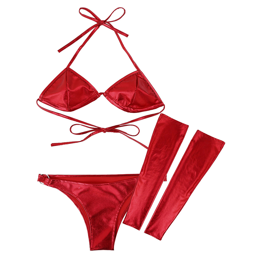 VENTA EN LA UE de Conjunto de Lencería con Sujetador, Bragas y Mangas para Piernas / Conjunto de Bikini Brillante y Sexy / Ropa Interior Sexy