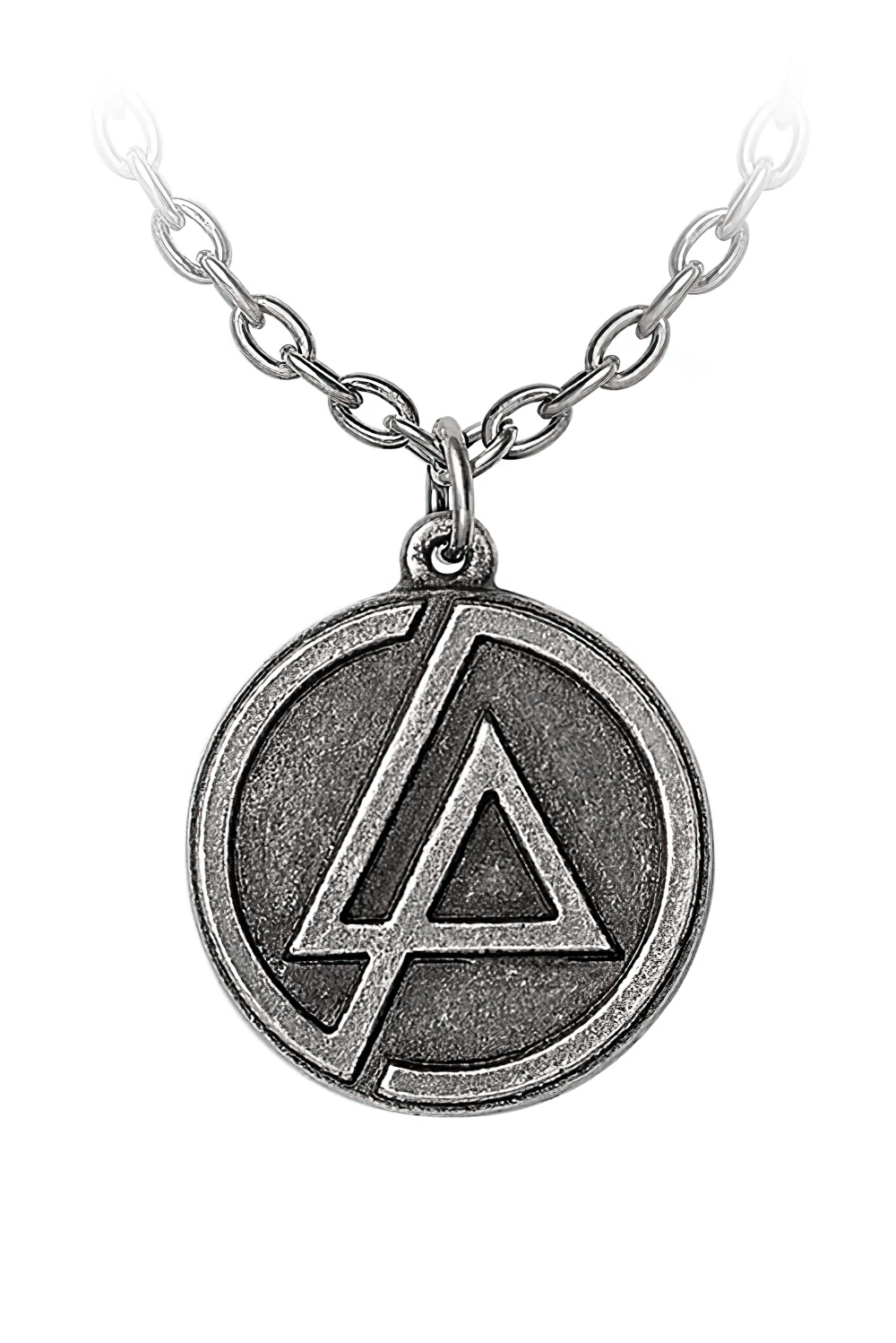 Linkin Park LP circle logo pewter pendant necklace with chain, perfect for fans of the iconic rock band.