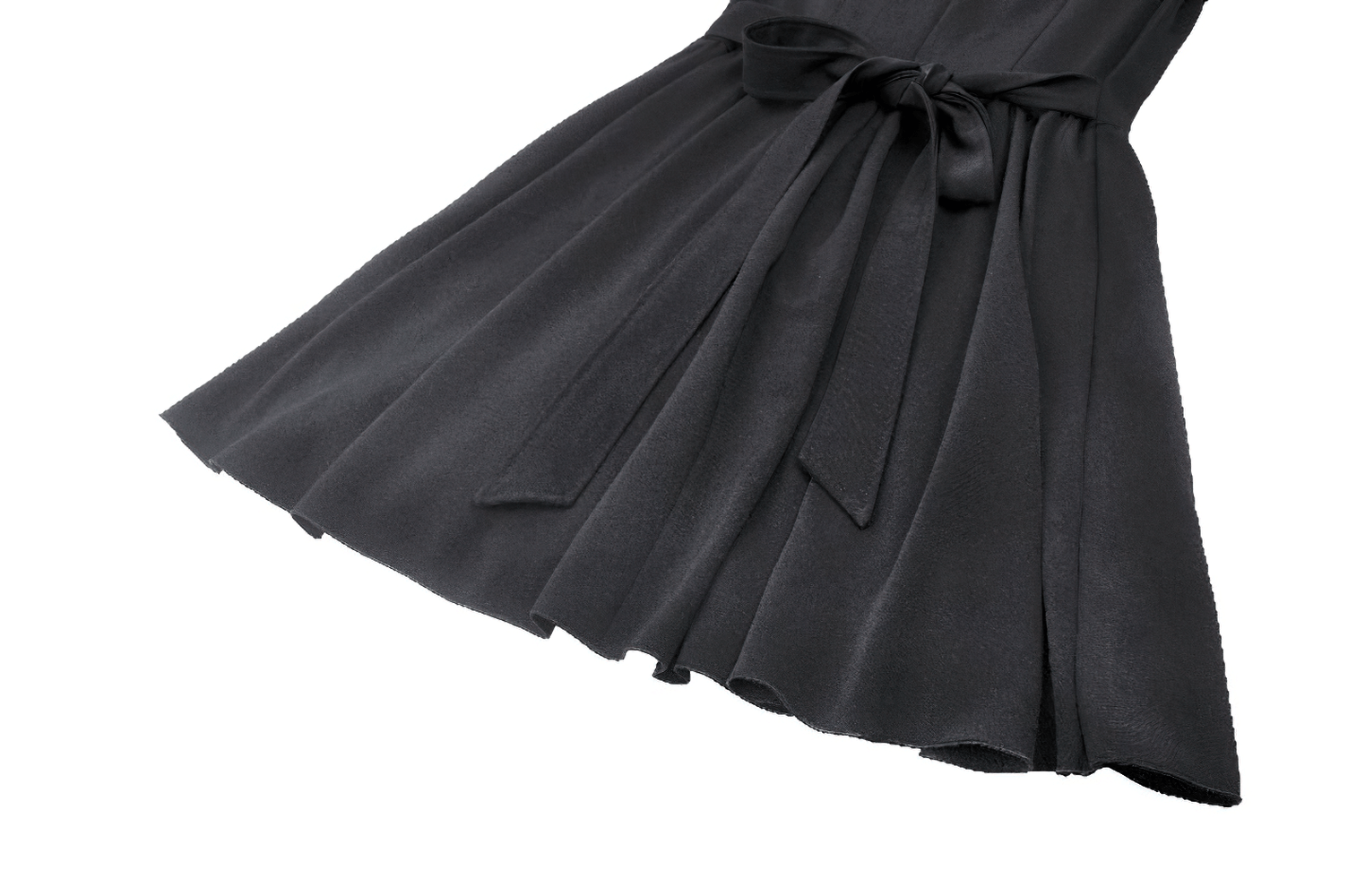 Elegant black dress with ruffled skirt and a stylish bow at the waist, perfect for Gothic Lolita fashion.