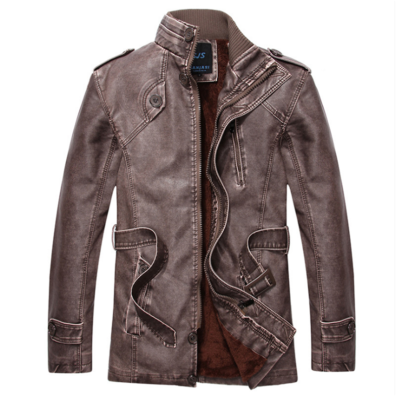 Long Leather Jacket / Winter Men PU Coat / Leather Motorcycle Jacket - HARD'N'HEAVY