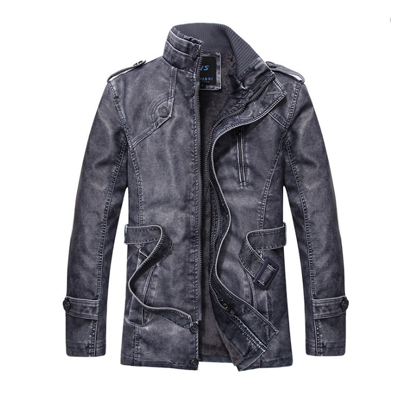 Long Leather Jacket / Winter Men PU Coat / Leather Motorcycle Jacket - HARD'N'HEAVY