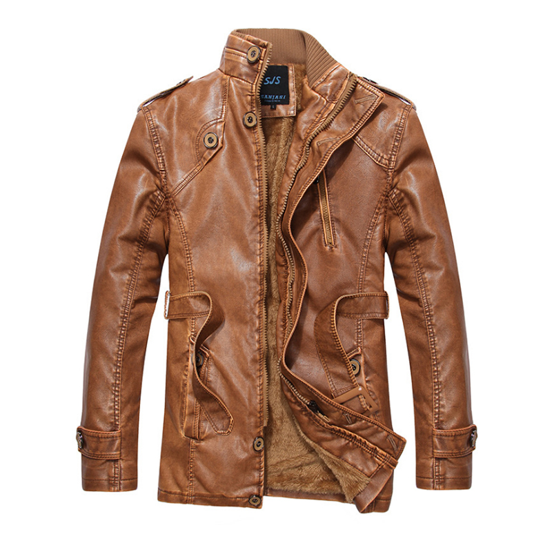 Long Leather Jacket / Winter Men PU Coat / Leather Motorcycle Jacket - HARD'N'HEAVY