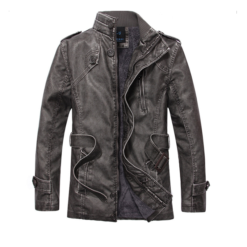 Long Leather Jacket / Winter Men PU Coat / Leather Motorcycle Jacket - HARD'N'HEAVY