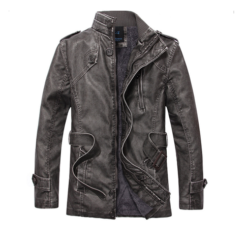 AUSVERKAUF / Lange Lederjacke / Winter Herren PU Mantel / Leder Motorradjacke