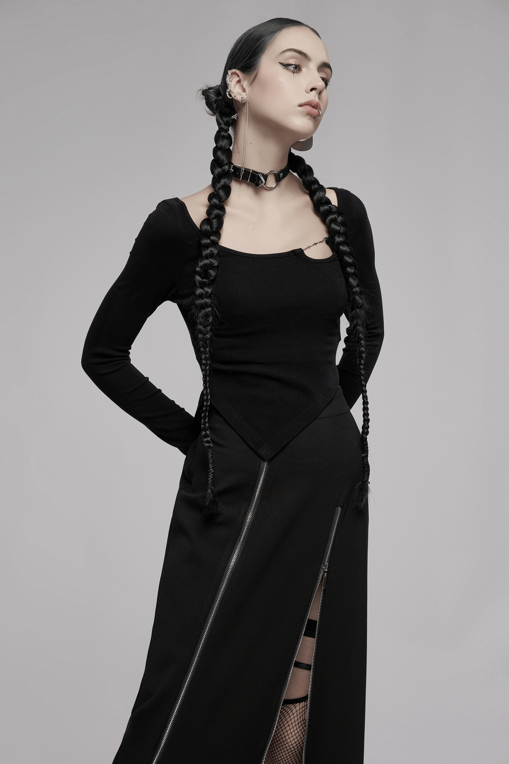 Long Sleeve Cross Top - Stylish Women's Gothic Clothing - HARD'N'HEAVY
