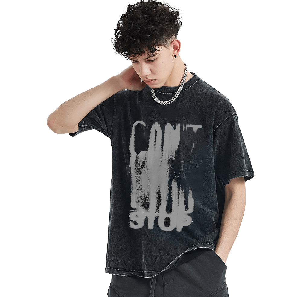 Loose Black Cotton T-Shirt with Letter Graphic Print / Gothic Clothing for Women or Men - HARD'N'HEAVY