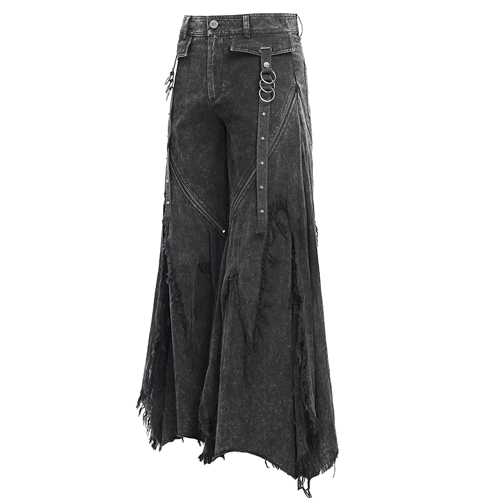 Loose distressed wide-leg jeans for men in black, perfect for casual and urban streetwear styles.