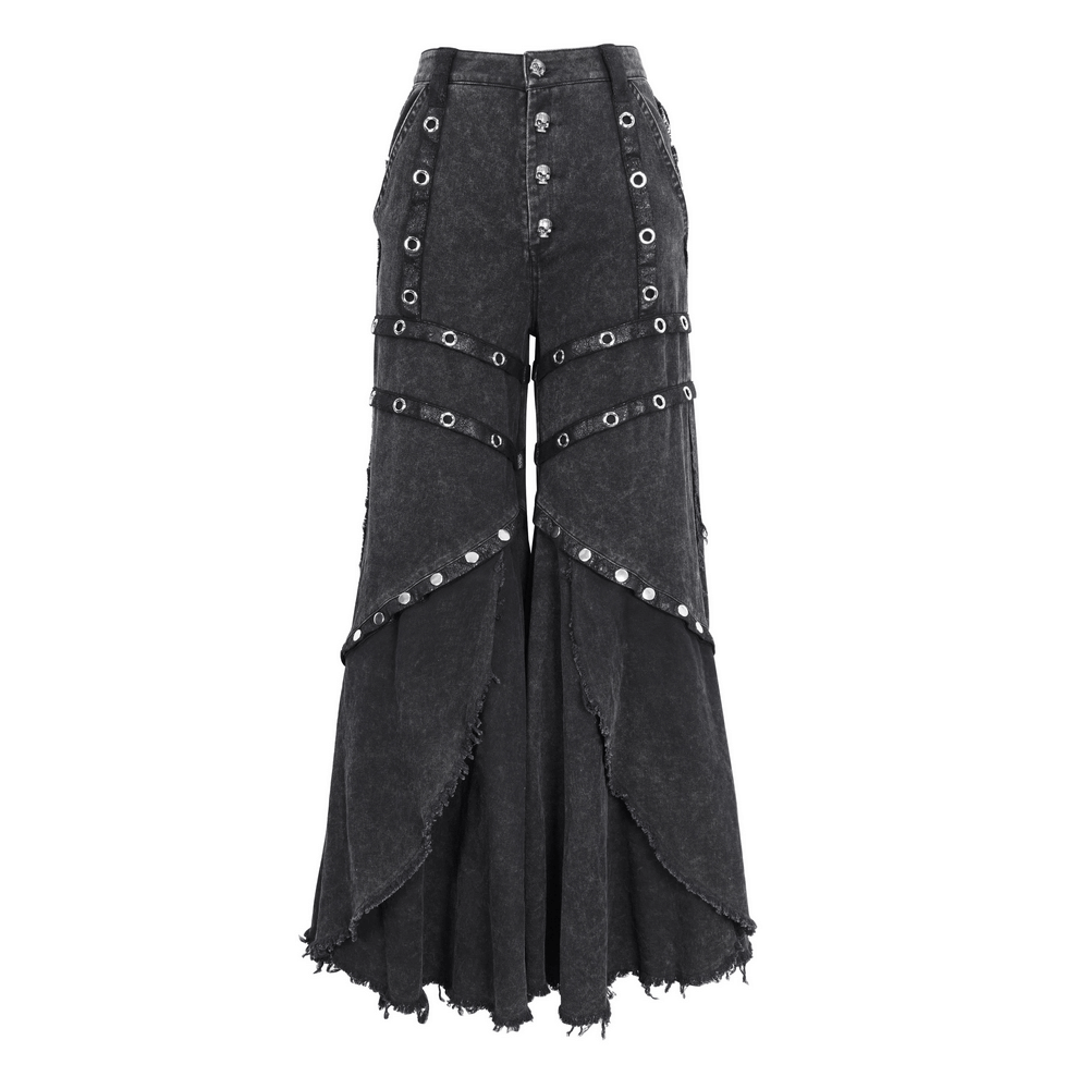 Loose punk flared pants for women with eyelets and button closure, perfect for a gothic fashion statement.