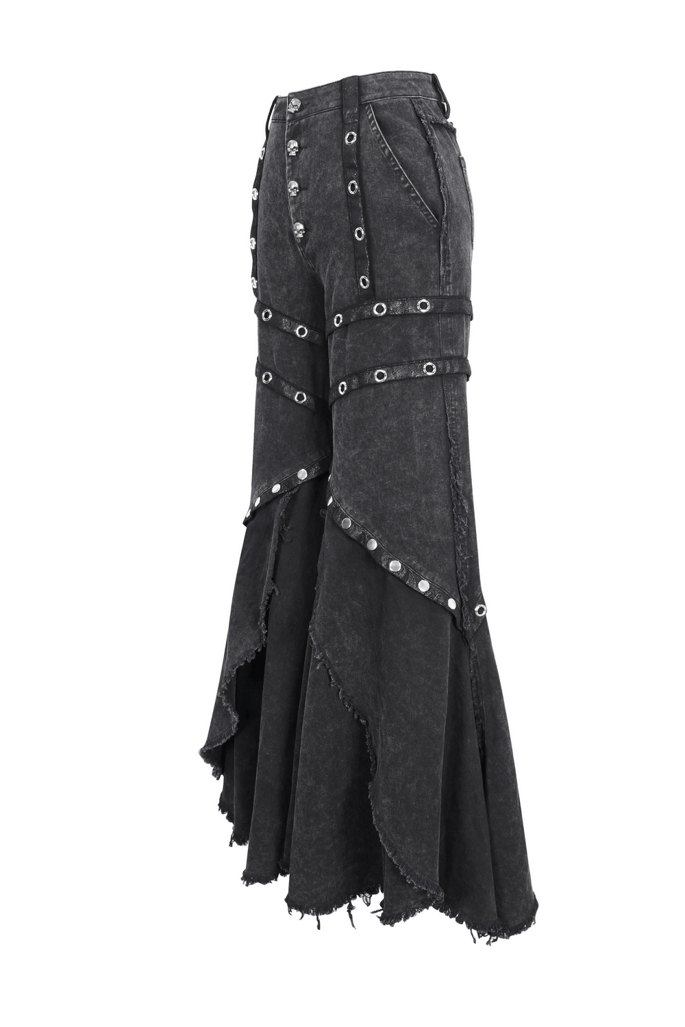 Loose punk long flared pants for women, featuring eyelets and buttons for a gothic rock vibe.