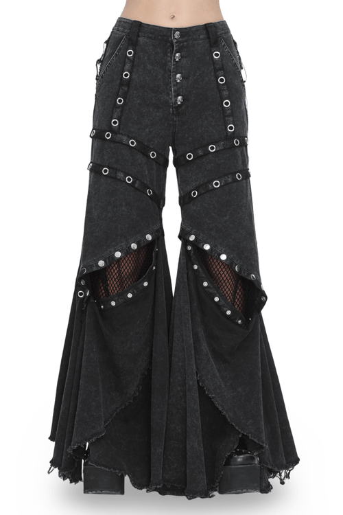 Pantalon évasé long à œillets punk ample pour femme