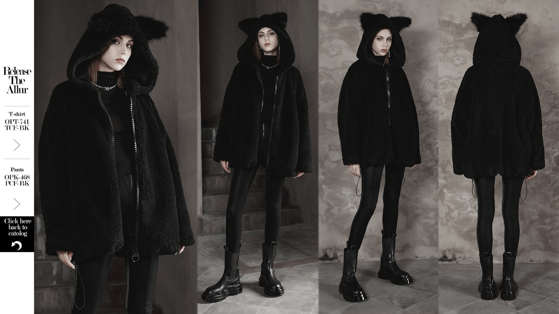 Cozy women's black loose fox ear hooded jacket with zipper, featuring fluffy texture and stylish charm.