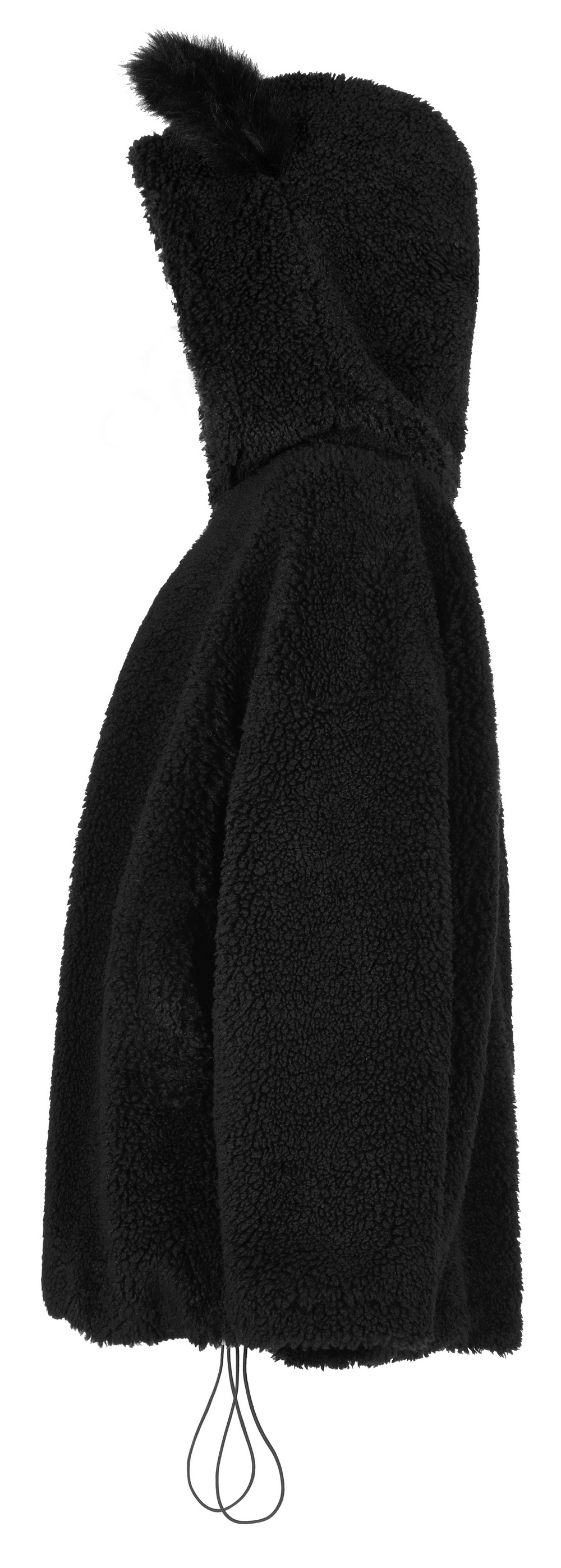 Loose warm black fox ear hooded jacket with fluffy texture, perfect for women seeking cozy style.